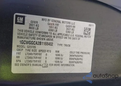 2011 Chevrolet Express 2500 Work Van из США, поврежденный, VIN 1GCWGGCA2B1168402